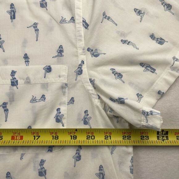 Slate & Stone Short Sleeve Button Up “Beach Girl” Shirt Print Cream-L - Picture 8 of 12